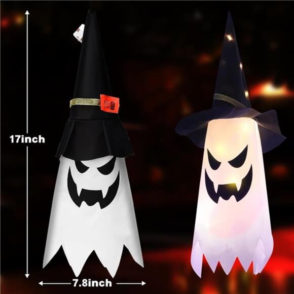 Halloween Decorations Glowing Ghost Witch Hat Halloween String Lights - - Picture 2 of 8